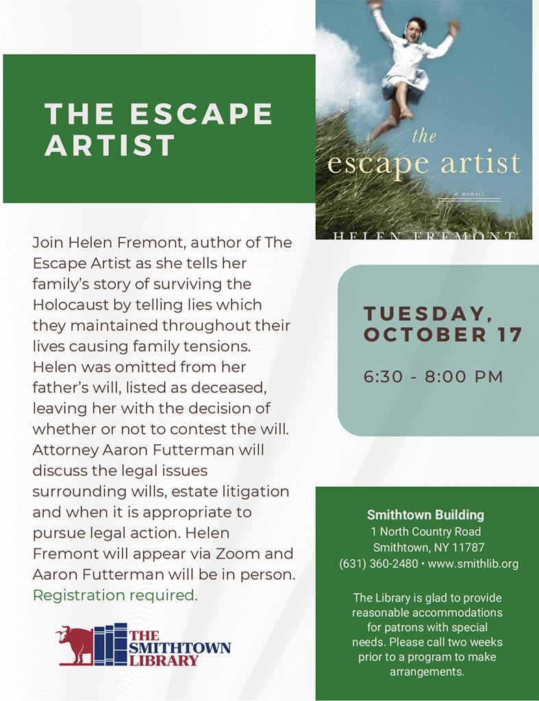 The Escape Artist Tuesday, October 17, 6:30 - 8:00 PM