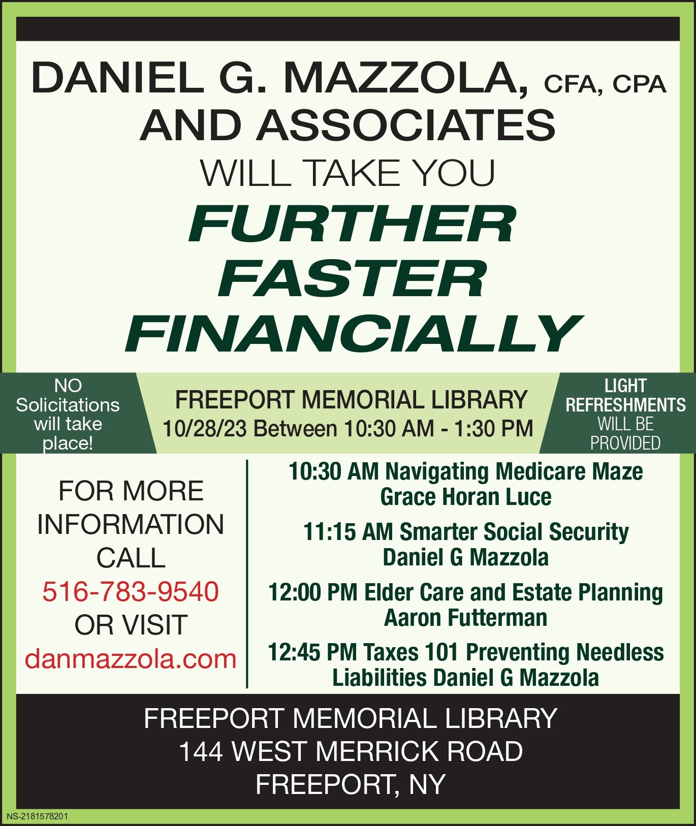 Daniel G. Mazzola, CFA, CPA and Associates will take you further faster financially